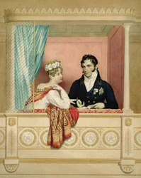 La princesse Charlotte Augusta de Galles (1796-1817) et le prince Léopold de Saxe-Cobourg-Gotha (1790-1865) dans leur loge à Covent Garden